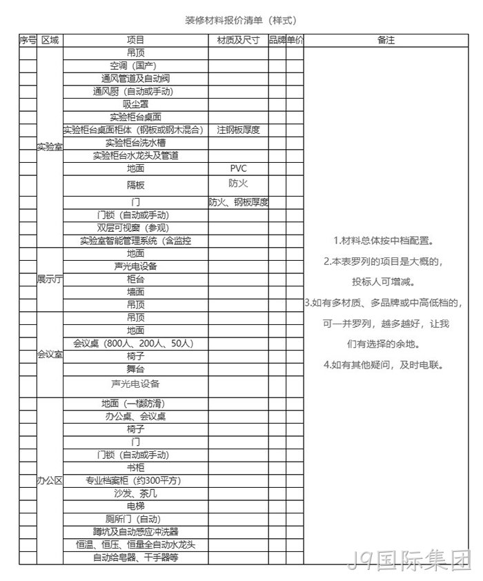装修材料报价清单
